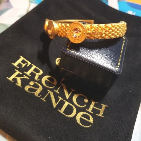 FRENCH KANDE 24K Overlay European Pink Crystal Cuff Bracelet - Picture 5 of 9